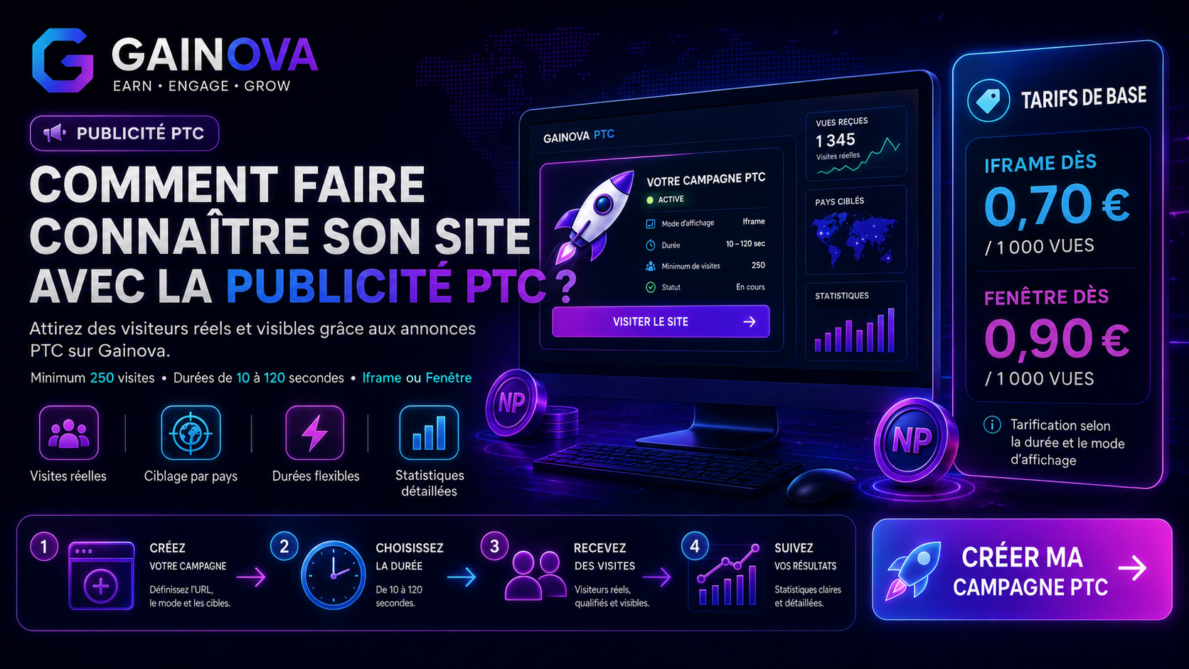 Comment faire connaître son site avec la publicité PTC sur Gainova